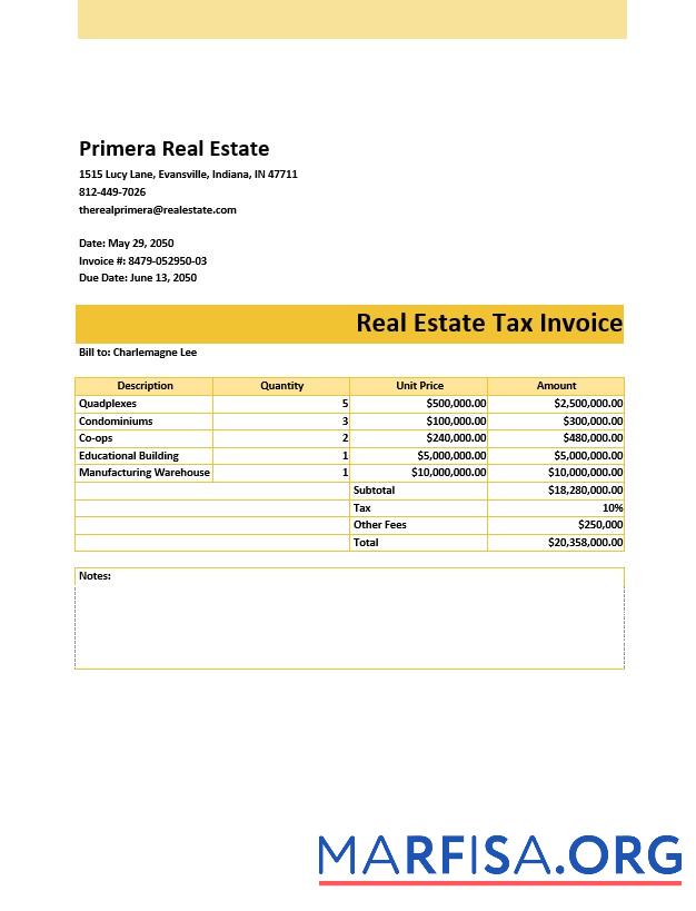 Downloadable Real Estate Tax Invoice Template